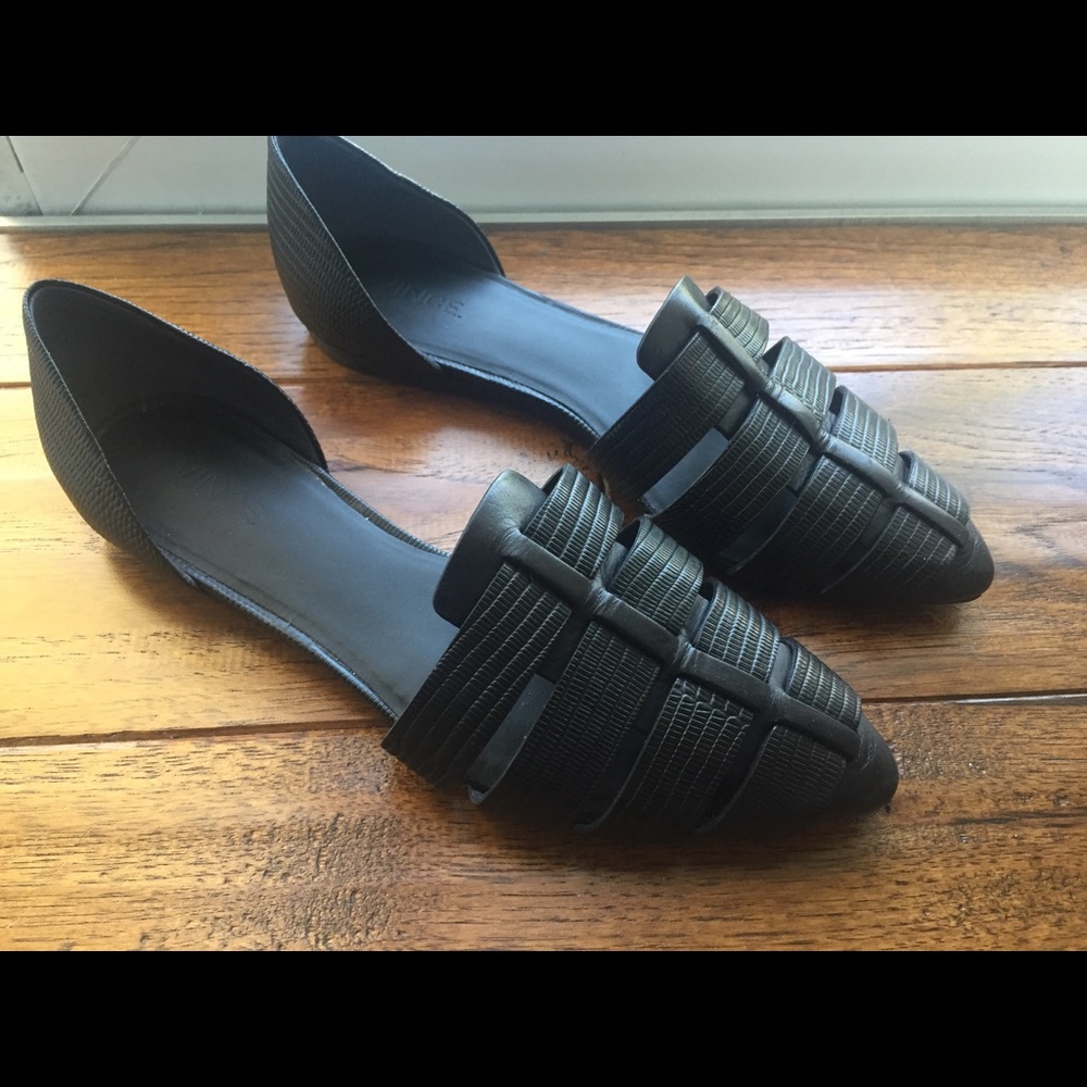 Vince Black Woven Leather Flats 36